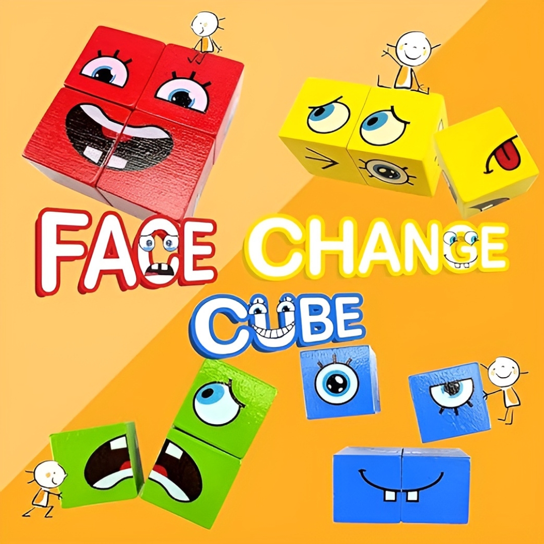 Wooden Face Changing Cube Game – Fun & Interactive Wooden Toy for Kids - Image 2